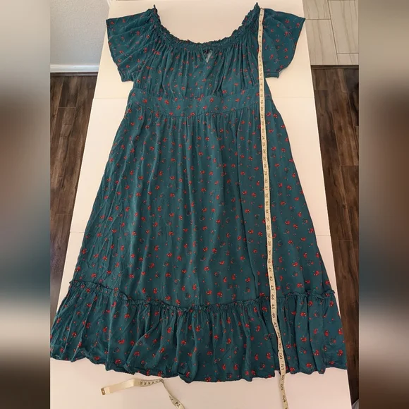 Torrid Green Floral Challis Off The Shoulder Midi Dress Size 4X Spring Pockets - Picture 7 of 12